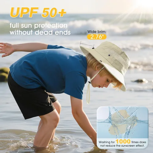 Vista 4 de Century Star Sombrero de sol para niños al aire libre, sombrero de safari de playa y pesca con protección UPF 50+