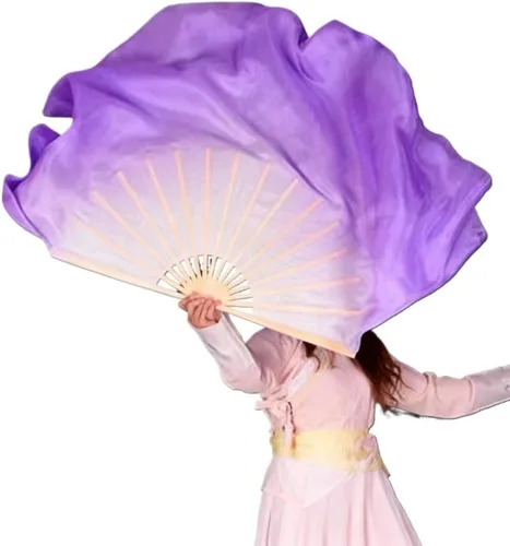 Vista 2 de HEARTTOUCH Velos cortos de seda para mujer, hechos a mano, Taichi Kungfu seda para bailar