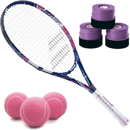 Vista 7 de Babolat B'Fly - Raqueta de tenis con 3 overgrips y 3 pelotas de tenis rosas