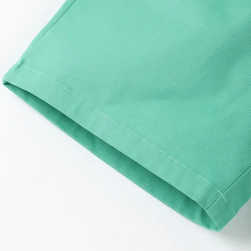 Vista 7 de HILEELANG Pantalones cortos chinos de verano para niños pequeños, de algodón, elásticos, con cordón, para uniforme escolar, 2 unidades 2401#bluekhaki