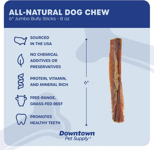 Vista 2 de Downtown Pet Supply Palitos masticables jumbo de 6 pulgadas, 8 onzas, hechos en Estados Unidos, para perros grandes, sin cuero crudo, de larga