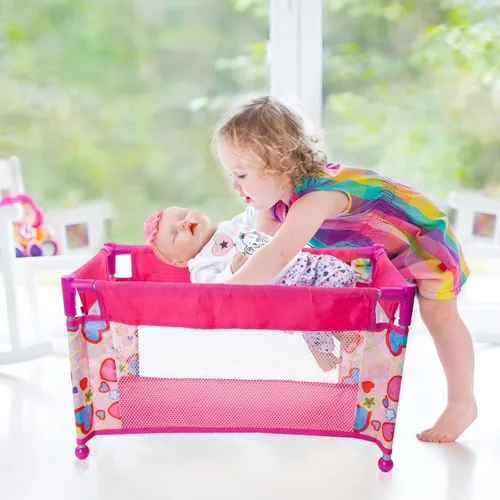 Vista 3 de JIZHI Cuna Reborn para muñecas, cama de muñeca de bebé, juguete plegable para muñecas de 18 pulgadas, accesorios de muñeca Reborn con bolsa