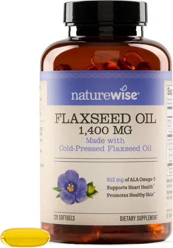 NatureWise Aceite de linaza de 1400 mg, sin pescado, Omega 3 de alta potencia con 812 mg de ALA, suplemento dietético para apoyo a la salud