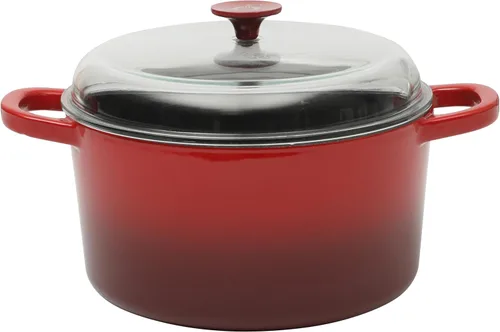 Vista 29 de Crock Pot olla para horno holandés de hierro fundido artesanal de 7 cuartos de galón, Rojo