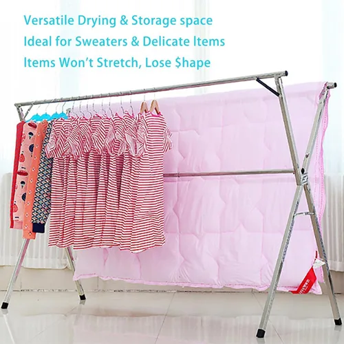 Vista 2 de Clothes Drying Rack - Stainless Steel Laundry Drying Rack with Extendable Rods, Lightweight Foldable Standing Clothes Dryer for Indoor, Outdoor