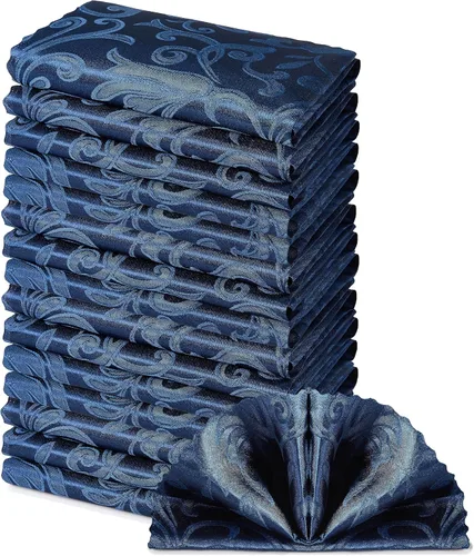 Vista 19 de 4 Piezas de Servilletas de Damascene de Onda Enrollada de Jacquard de Satén Azul Profundo del Mar, Servilletas de Tela de 17 x 17 Pulgadas Azul Deep