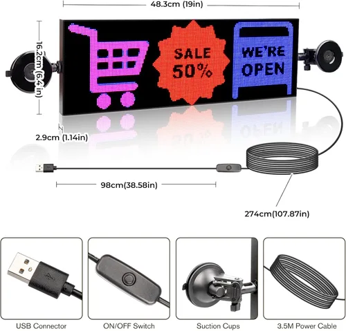 Vista 4 de Tablero de mensajes LED P2.5 a todo color para automóvil, aplicación de conexión Wifi, texto de soporte de cartelera LED programable, imágenes