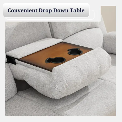 Vista 26 de Juego de sofá reclinable para sala de estar, juego de muebles de 2 piezas, sofá reclinable de 3 asientos y sofá biplaza con portavasos y consola