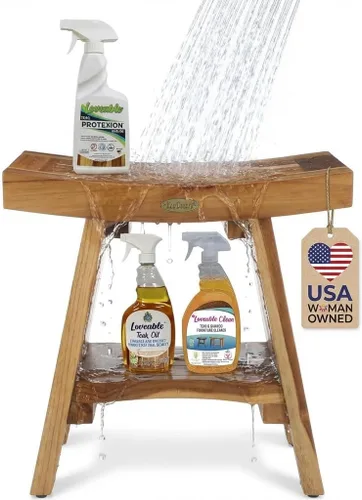 Vista 10 de EcoDecors Banco de ducha de teca con estante de 18", capacidad de 300 lb – Asiento de spa de madera impermeable completamente ensamblado