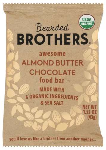 Bearded Brothers Barra de chocolate con mantequilla de almendras orgánica impresionante, 1.52 onzas