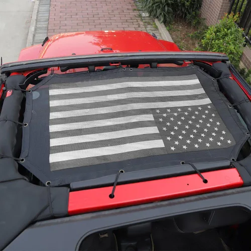 Vista 7 de JeCar - Parasol de malla con bandera americana, parasol superior tipo bikini, protección UV para Jeep Wrangler JK y Unlimited 2007-2018