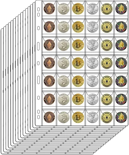 Vista 8 de Páginas de monedas de 30 bolsillos para coleccionistas, páginas estándar de colección de monedas de 9 agujeros que se adaptan a la mayoría