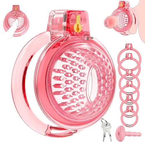 Jaula de castidad masculina, jaula de pene suave y ligera con 6 tamaños de anillos, cómodo dispositivo de castidad para hombres, perfecto para uso a