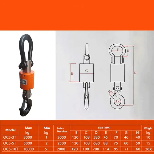 Vista 2 de Escala colgante industrial industrial resistente de la grúa electrónica inalámbrica 3T con medidor de mano 6,613.9 lbs 6614LBS