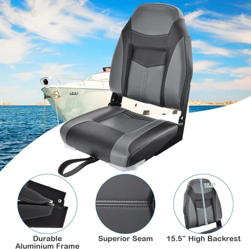 Vista 8 de GYMAX Asientos de barco plegables con respaldo bajo/alto con tornillo de acero inoxidable incluido, sillas plegables de capitán de barco para pesca