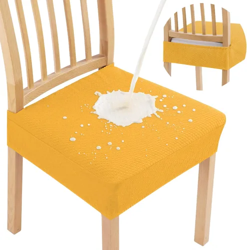 Vista 28 de Smiry Juego de 8 fundas de asiento impermeables para sillas de comedor, tela jacquard elástica, extraíble y lavable, fundas protectoras de asiento