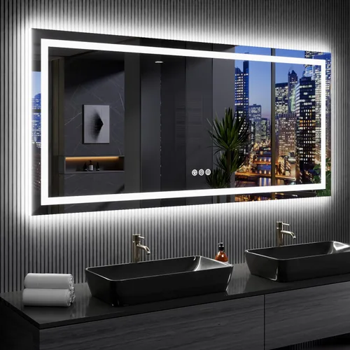 Vista 19 de LOAAO Espejo de baño LED RGB de 60 x 28 pulgadas con luces, grande, antiniebla, espejo de tocador de baño iluminado regulable, múltiples modos