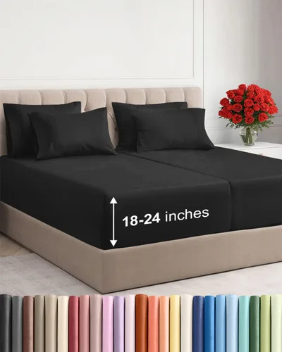Vista 59 de Juego de sábanas de tamaño king, transpirables, refrescantes, con esquinas extraprofundas de 18-24 pulgadas, de ajuste fácil y seguro, suaves, sin