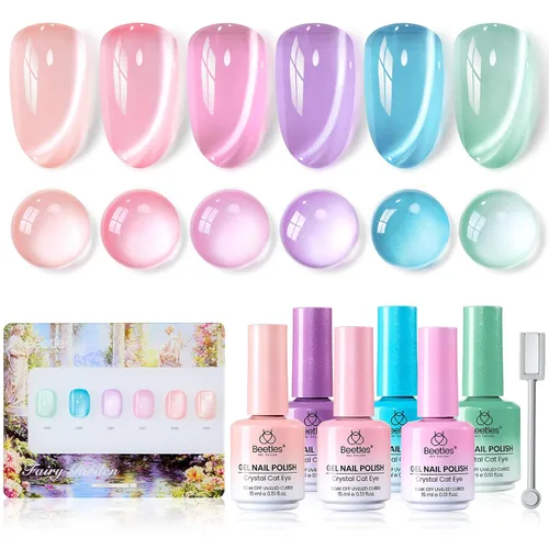 Vista 16 de Beetles Crystal Garden - Juego de esmaltes de uñas de gel de ojo de gato, 6 colores de 0.5 onzas líquidas, kit de esmalte de gel de primavera de azul