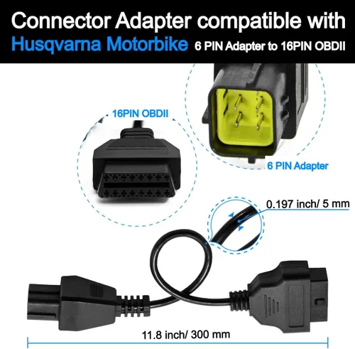 Vista 2 de Adaptador de Cable de Diagnóstico de 16 Pines a 6 Pines OBD2 OBDII para Motocicleta Compatible con Husqvarna