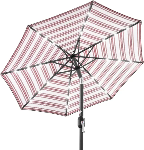 Vista 28 de Best Choice Products Solar Polyester LED Lighted Patio Umbrella w/Tilt Adjustment and UV-Resistant Fabric Gris niebla