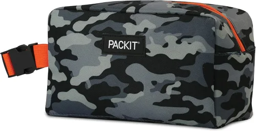 Vista 2 de PackIt Lonchera congelable para aperitivos, camuflaje carbón, construida con tecnología ECOFREEZE, plegable, reutilizable, cierre con zipper y asa
