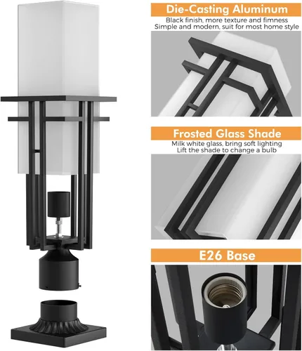 Vista 5 de Lámpara de poste al aire libre – Postes de lámpara de aluminio iluminación al aire libre, linterna de poste de luz al aire libre con base de montaje