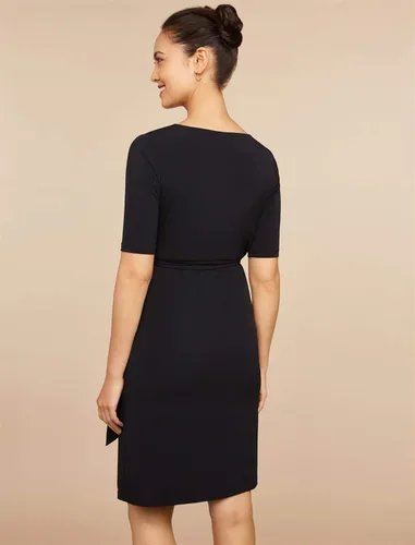 Vista 3 de Motherhood Maternity Vestido cruzado con manga de codo para mujer con lazo en la cintura