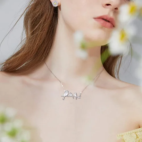 Vista 2 de DAOCHONG Collar de plata de ley 925 con diseño de pájaros y pájaros en rama para mamá de hija e hijo