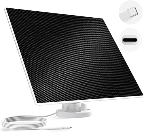 Dzees Panel solar USB-C: compatible con cámara inalámbrica para exteriores, alimentación continua con carga de 5 W y 5 V, cable de carga impermeable