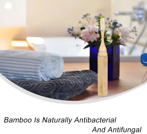 Vista 6 de Cepillo de dientes de viaje de bambú para cepillos de dientes, kit de soporte para cepillo de dientes plegable, portátil, cerdas suaves