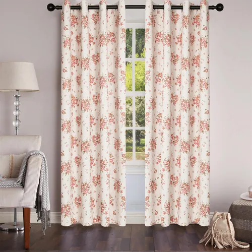 Vista 2 de Cortinas opacas con diseño de flores rosas elegantes para dormitorio de niñas, cortinas para oscurecer la habitación, con aislamiento térmico