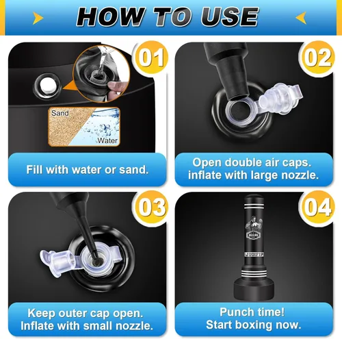 Vista 6 de Saco de boxeo independiente de 70 pulgadas para adultos, bolsa de boxeo con soporte, bolsa pesada con guantes de boxeo y bomba de aire eléctrica