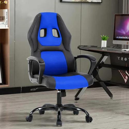 Vista 10 de Silla de juegos, respaldo alto, transpirable, de piel sintética, silla de computadora, silla ergonómica de juegos de altura ajustable con soporte