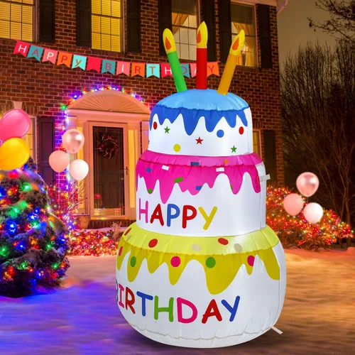 Vista 2 de HZGDEJTG Decoración inflable para fiesta de cumpleaños de 4 pies, decoración inflable con luces LED, adecuada para jardines, patios y césped.