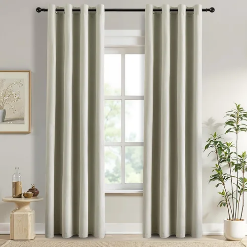 Vista 21 de DONREN Cortinas opacas completas para dormitorio, aislamiento térmico y reducción de ruido, cortinas de lino con ojales para sala de estar y Negro