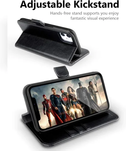 Vista 4 de OCASE Funda tipo cartera compatible con iPhone 11 con tarjetero y soporte para tarjetas, funda de piel sintética con función atril y cierre