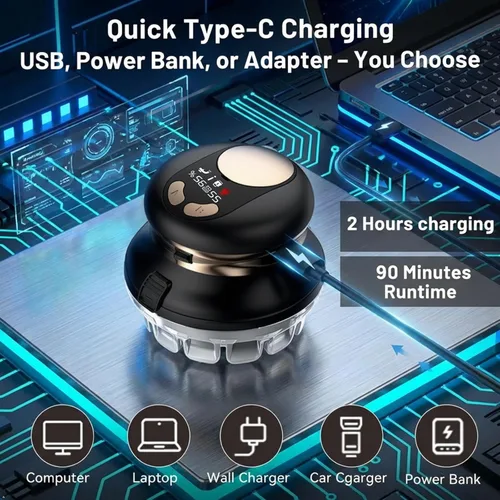 Vista 4 de Kit de corte de pelo automático para hombres, cortapelos circular automático inalámbrico recargable por USB con recortador, kit de aseo eléctrico