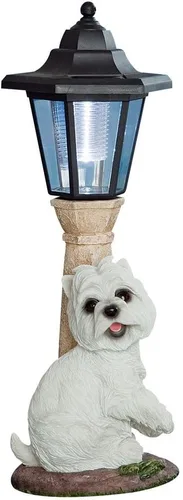 Vista 8 de Bits and Pieces - Linterna solar para perros - Farol de jardín con energía solar - Escultura de perro de resina con luz LED (Bichon) - 13.5 pulgadas