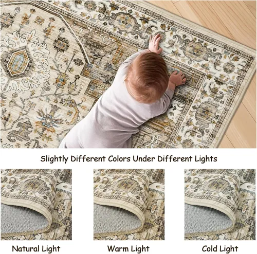 Vista 7 de Roxstand Alfombras de área de 5 x 7, resistentes a las manchas, lavables a máquina con parte trasera antideslizante, alfombras vintage