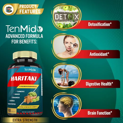 Vista 5 de Haritaki Supplements - Cápsulas de extracto con cúrcuma, jengibre, fenogreco, regaliz, pimienta negra Nutre, rejuvenece el cuerpo, suministro de 3