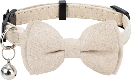Vista 14 de Collar de gato con pajarita de campana Breakaway Kitten Small Pet Safety Solid Wedding Basic Pure Color Suede Soft Adjustable Sailor Bow - [1