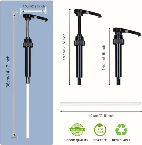 Vista 2 de Bomba de jarabe compatible con Torani, Davinci y Skinny (paquete de 2) - se adapta a botellas (25.4 onzas-750ml) (Negro)