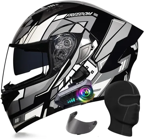 Vista 13 de Cascos modulares de motocicleta Bluetooth, aprobado por DOT, casco de motocicleta de doble visera, casco integrado con doble altavoz integrado