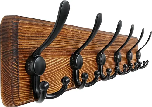 Vista 25 de Dseap Perchero de Pared Montado - 5 Ganchos Triangulares, Resistente, Perchero de Pared de Madera para Abriggos, Sombreros, Chaquetas, Ropa, Negro