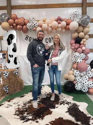 Vista 6 de Decoraciones de cumpleaños con globos con estampado de vaca, globo del número de 40 pulgadas del 0-9 (cero-nueve), globo de vaca para suministros