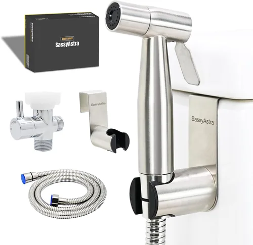 Vista 7 de Pulverizador de bidé de mano para inodoro, presión de agua ajustable, longitud de manguera de 47 pulgadas (negro, 1 unidad)