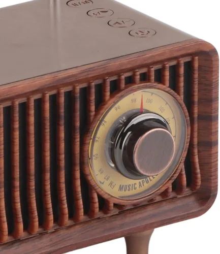 Vista 7 de ASHATA Altavoz Bluetooth de madera retro, radio FM Altavoz Bluetooth con elegante clásico, altavoces vintage de escritorio USB con radio