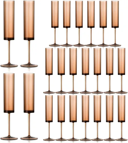 Vista 20 de 12 Piezas de Copas de Champán de Vidrio Ámbar de 5.4 Oz con Tallo Largo, Copas de Champán de Plástico Acrílico, Copas de Vino Espumoso