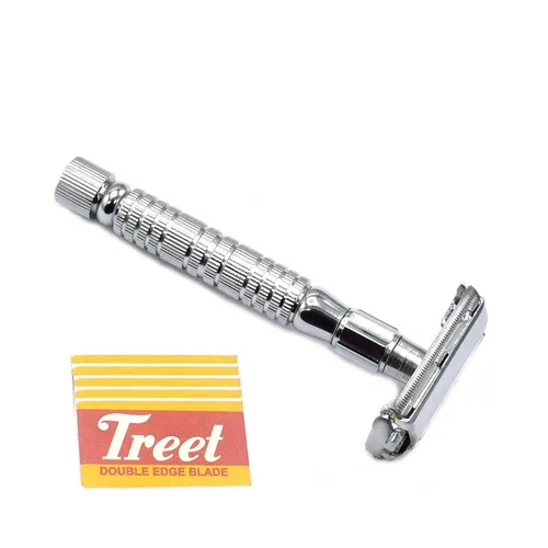 Vista 4 de OdontoMed2011® Maquinilla de afeitar clásica de seguridad de doble filo de 3 piezas de mango largo (BTS-322)